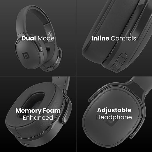 Portronics Muffs A Bluetooth 5.0 Wireless Headphone Over The Ear Headset with Handsfree Calling, Comfortable Design, 3.5mm Aux-in, Long Playtime, Powerful Bass(Black) Portronics Muffs A Bluetooth 5.0 Wireless Headphone Over The Ear Headset with Handsfree Calling, Comfortable Design, 3.5mm Aux-in, Long Playtime, Powerful Bass(Black)